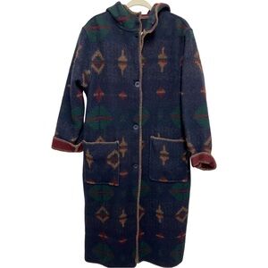 Vntg Woolrich Southwest Aztec Wool Blanket Long Hooded Reversible Coat M Navajo